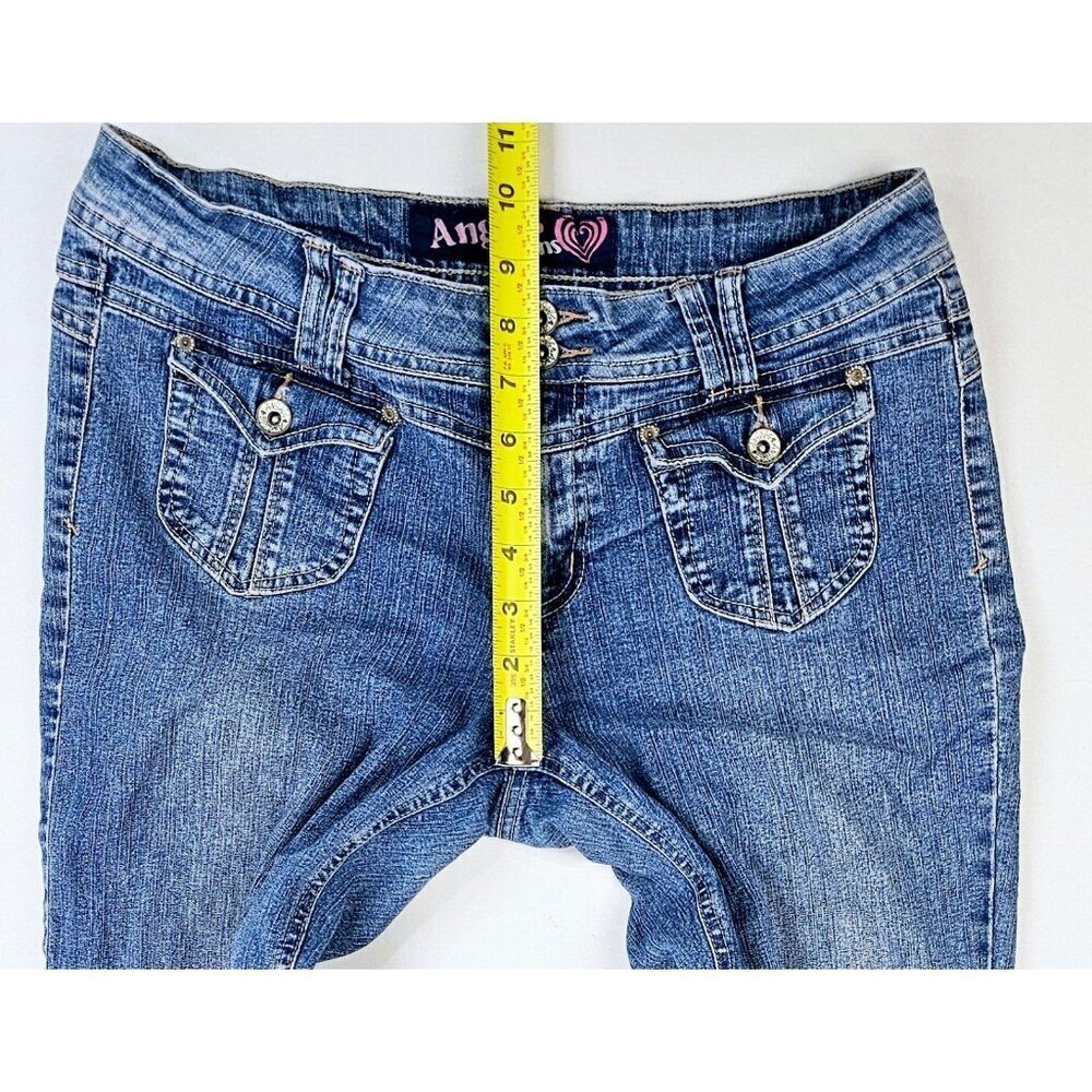 Angels Jeans Size 13 Juniors Women's Blue Cropped Capri Ramie Blend Logo Denim - Picture 3 of 11